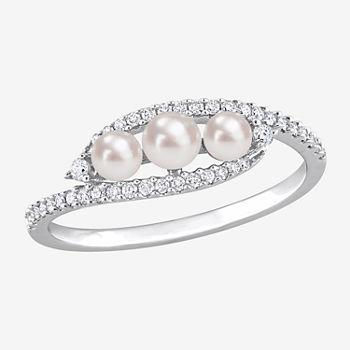 Womens 1/5 CT. T.W. 4MM White Cultured Freshwater Pearl 14K White Gold Cocktail Ring