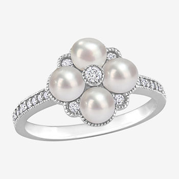 Womens 1/6 CT. T.W. 4.5MM White Cultured Freshwater Pearl 14K White Gold Cocktail Ring