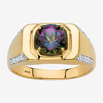 Mens Genuine Multi Color Topaz 18K Gold Over Silver Fashion Ring