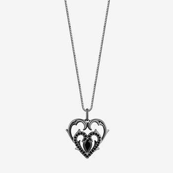 Enchanted Disney Fine Jewelry Womens 1/6 CT. T.W. Genuine Black Onyx Sterling Silver Heart Maleficent Pendant