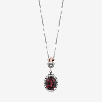 Enchanted Disney Fine Jewelry Womens 1/10 CT. T.W. Genuine Red Garnet 14K Rose Gold Over Silver Sterling Silver Oval Evil Queen Pendant Necklace