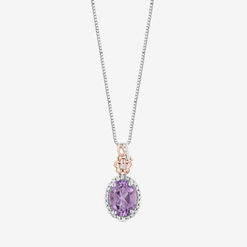 Enchanted Disney Fine Jewelry Womens 1/10 CT. T.W. Genuine Pink Amethyst 14K Rose Gold Over Silver Sterling Silver Oval Rapunzel Pendant Necklace