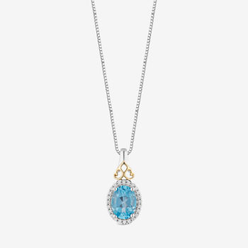 Enchanted Disney Fine Jewelry Womens 1/10 CT. T.W. Genuine Blue Topaz 14K Gold Over Silver Oval Princess Jasmine Pendant Necklace