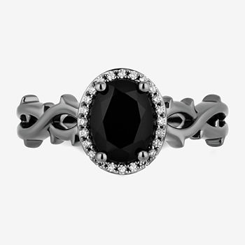 Enchanted Disney Fine Jewelry Womens 1/10 CT. T.W. Genuine Black Onyx Sterling Silver Oval Maleficent Cocktail Ring