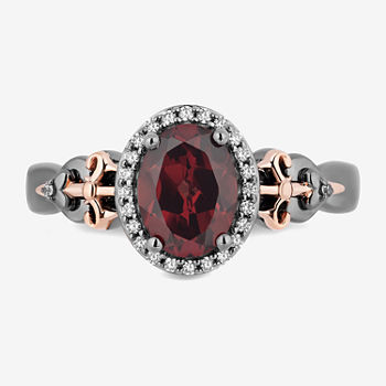Enchanted Disney Fine Jewelry Womens 1/10 CT. T.W. Genuine Red Garnet 10K Rose Gold Over Silver Sterling Silver Oval Evil Queen Cocktail Ring