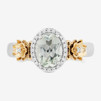 Enchanted Disney Fine Jewelry Womens 1/10 CT. T.W. Genuine Green Amethyst 14K Gold Over Silver Princess & The Frog Cocktail Ring