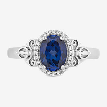 Enchanted Disney Fine Jewelry Womens 1/10 CT. T.W. Lab Created Blue Sapphire Sterling Silver Oval Cinderella Princess Cocktail Ring
