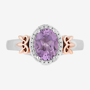 Enchanted Disney Fine Jewelry Womens 1/10 CT. T.W. Genuine Pink Amethyst 14K Rose Gold Over Silver Sterling Silver Rapunzel Cocktail Ring