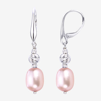 Dyed Pink Cultured Freshwater Pearl Sterling Silver Drop Earrings