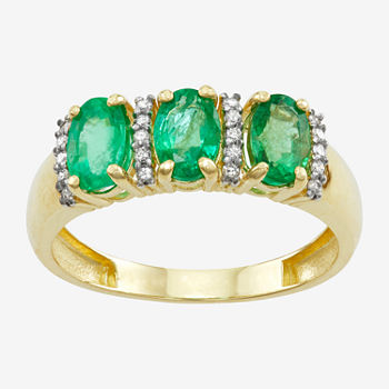 Womens Genuine Green Emerald & 1/10 CT. T.W. Genuine White Diamond 10K Gold Cocktail Ring