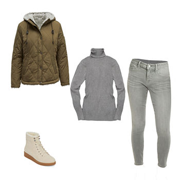 Well (Re)versed in Winter: Free Country Reversible Jacket, Worthington Sweater, a.n.a Skinny Jeans & Boots
