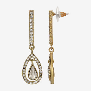 1928 Gold Tone Linear Pear Drop Earrings