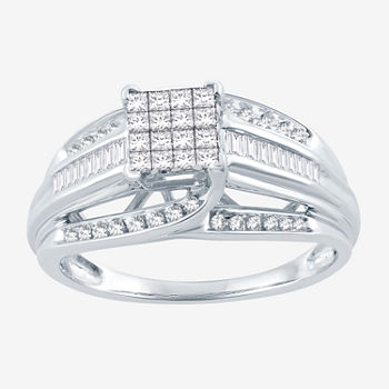 Womens 1/2 CT. T.W. Genuine White Diamond 10K Gold Side Stone Engagement Ring