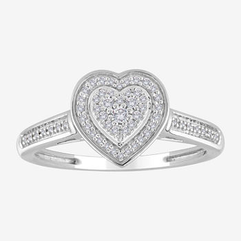 Promise My Love Womens 1/8 CT. T.W. Genuine White Diamond Sterling Silver Heart Promise Ring