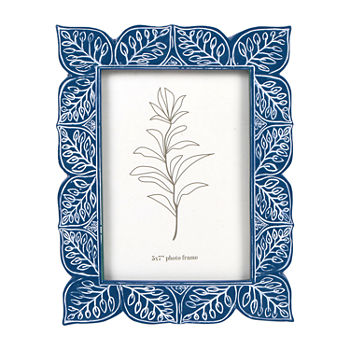 New View 5x7 Blue Resin Frame Leaf Detail 1-Opening Tabletop Frame