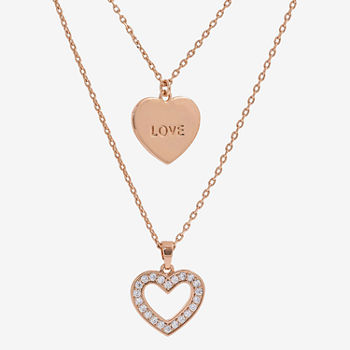 Sparkle Allure Cubic Zirconia 18K Rose Gold Over Brass 16 Inch Link Heart Pendant Necklace