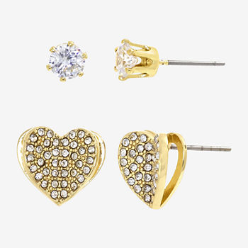 Sparkle Allure 14k Gold Over Brass 2 Pair Cubic Zirconia Heart Earring Set