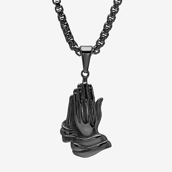 Steeltime Praying Hands Mens Stainless Steel Pendant Necklace