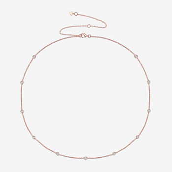 Womens 1/10 CT. T.W. Genuine White Diamond 14K Rose Gold Over Silver Strand Necklace