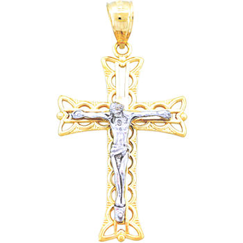 14K Two-Tone Gold Crucifix Cross Pendant
