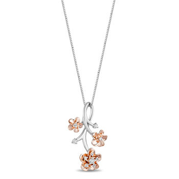 Enchanted Disney Fine Jewelry Womens 1/10 CT. T.W. Genuine White Diamond 14K Rose Gold Over Silver Sterling Silver Flower Princess Mulan Pendant Necklace