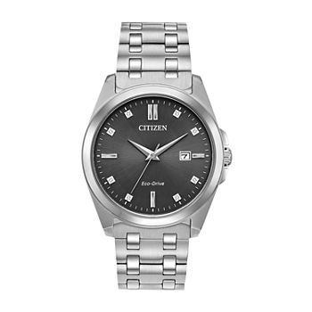 Citizen Corso Mens Diamond Accent Silver Tone Stainless Steel Bracelet Watch Bm7100-59h