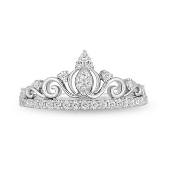 Enchanted Disney Fine Jewelry Womens 1/4 CT. T.W. Genuine White Diamond 10K White Gold Promise Ring