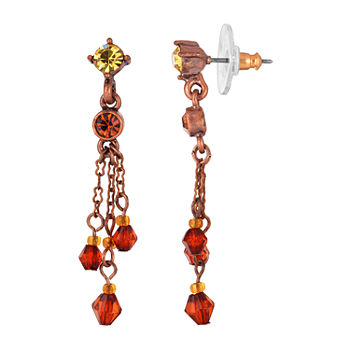 1928 Copper Tone Crystal Drop Earrings