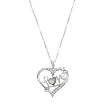 DiamonArt® "Love" Womens White Cubic Zirconia Sterling Silver Heart Pendant Necklace"