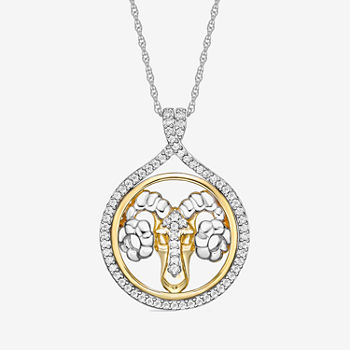 Aries Womens Simulated Cubic Zirconia Sterling Silver Pendant Necklace