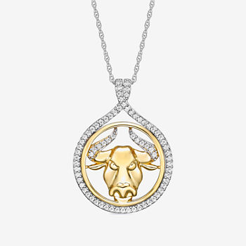 Taurus Womens Simulated Cubic Zirconia Sterling Silver Pendant Necklace