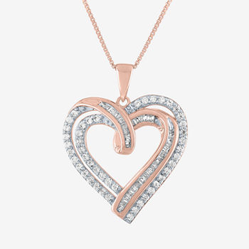 Womens 1/2 CT. T.W. Genuine White Diamond 14K Rose Gold Over Silver Sterling Silver Heart Pendant