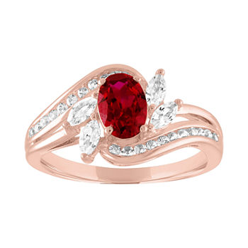 Womens Lab Created Red Ruby 14K Rose Gold Over Silver Cocktail Ring