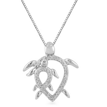 Turtle Womens 1/10 CT. T.W. Genuine Diamond Sterling Silver Pendant Necklace