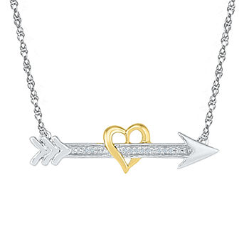Womens Diamond Accent Genuine White Diamond 10K Gold Over Silver Arrow Heart Pendant Necklace