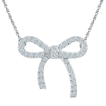 Womens 1/4 CT. T.W. Genuine White Diamond Sterling Silver Bow Pendant Necklace