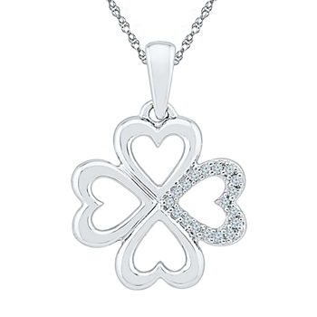 Womens Diamond Accent Genuine White Diamond Sterling Silver Clover Pendant Necklace