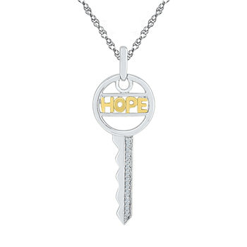 "Hope" Womens Diamond Accent Genuine White Diamond 10K Gold Over Silver Keys Pendant Necklace