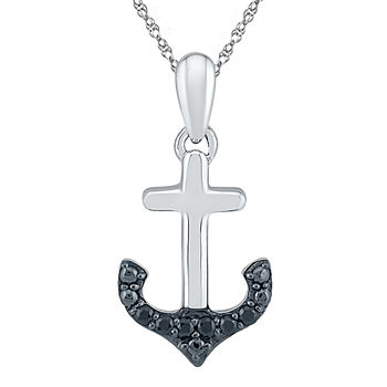 Womens Diamond Accent Genuine Black Diamond Sterling Silver Anchor Pendant Necklace