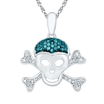 Skull Womens Diamond Accent Genuine Blue Diamond Sterling Silver Skull Pendant Necklace