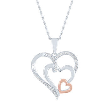 LIMITED TIME SPECIAL! Womens Genuine 1/10 CT. T.W. Diamond 14K Rose Gold Over Silver Heart Pendant