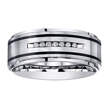 Mens Channel-Set Diamond Ring in Stainless Steel