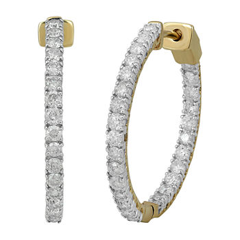 1 1/2 CT. T.W. Genuine White Diamond 10K Gold 24.1mm Hoop Earrings
