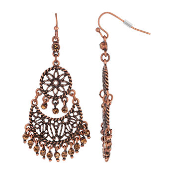 1928 Copper Tone Crystal Chandelier Earrings
