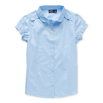 IZOD Girls Short Sleeve Stretch Button-Down Shirt