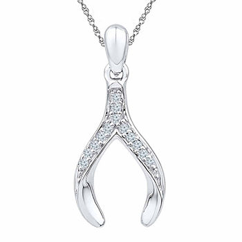 Womens Diamond Accent Genuine White Diamond Sterling Silver Wishbone Pendant Necklace