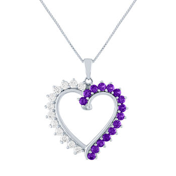 Womens Genuine Purple Amethyst Sterling Silver Heart Pendant Necklace