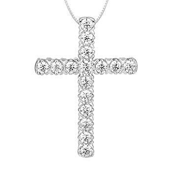 Womens 1/2 CT. T.W. Genuine White Diamond 10K Gold Cross Pendant Necklace