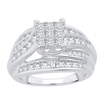 Womens 1 1/2 CT. T.W. Genuine White Diamond 10K White Gold Engagement Ring