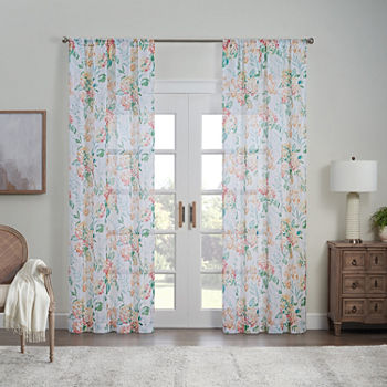 Waverly Blushing Bloom Sheer Rod Pocket Single Curtain Panel
